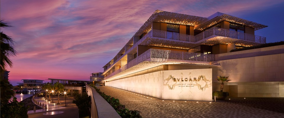Bulgari Resort Dubai exterior at water's edge