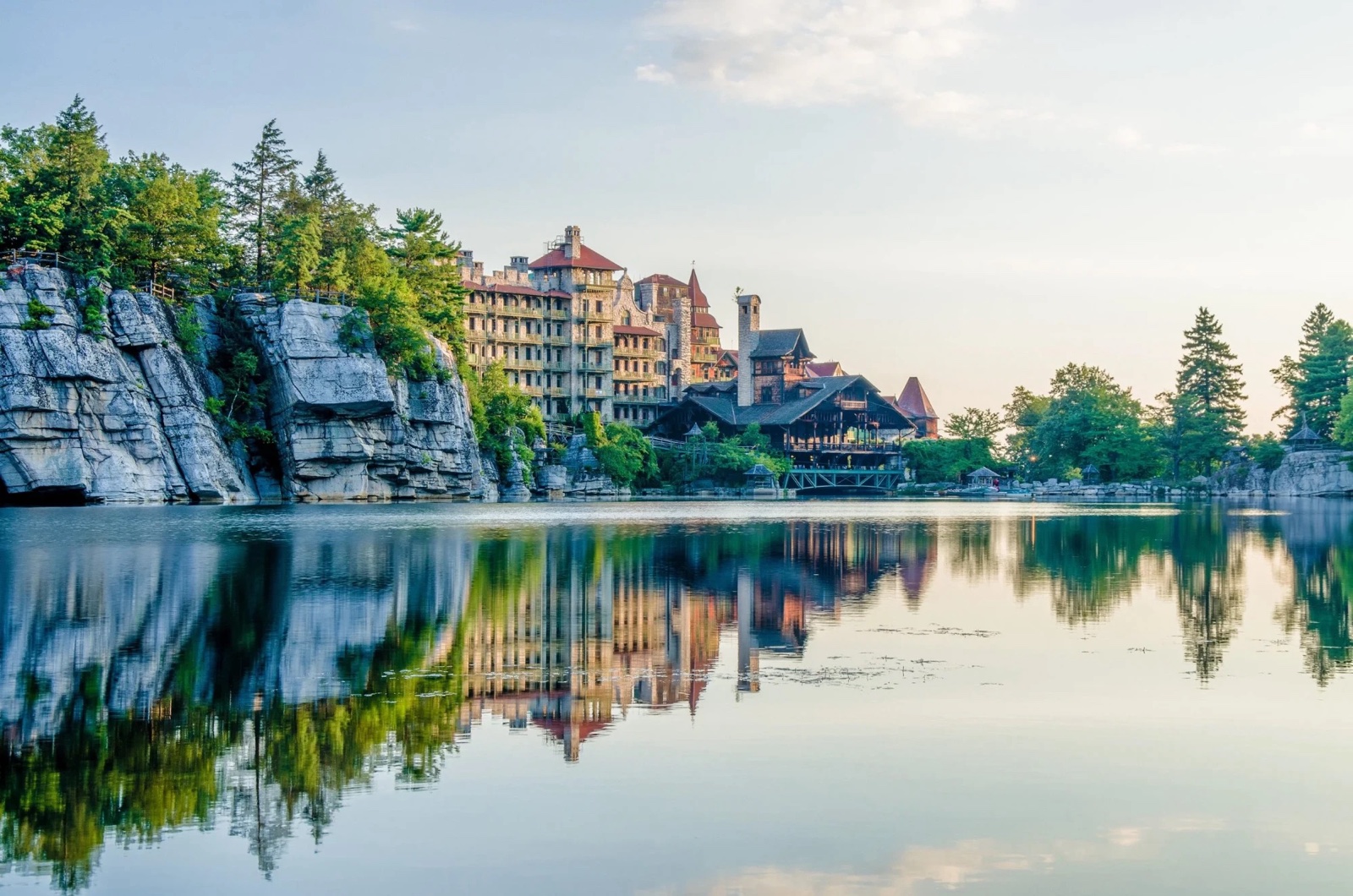 Mohonk Mountain House above its lake