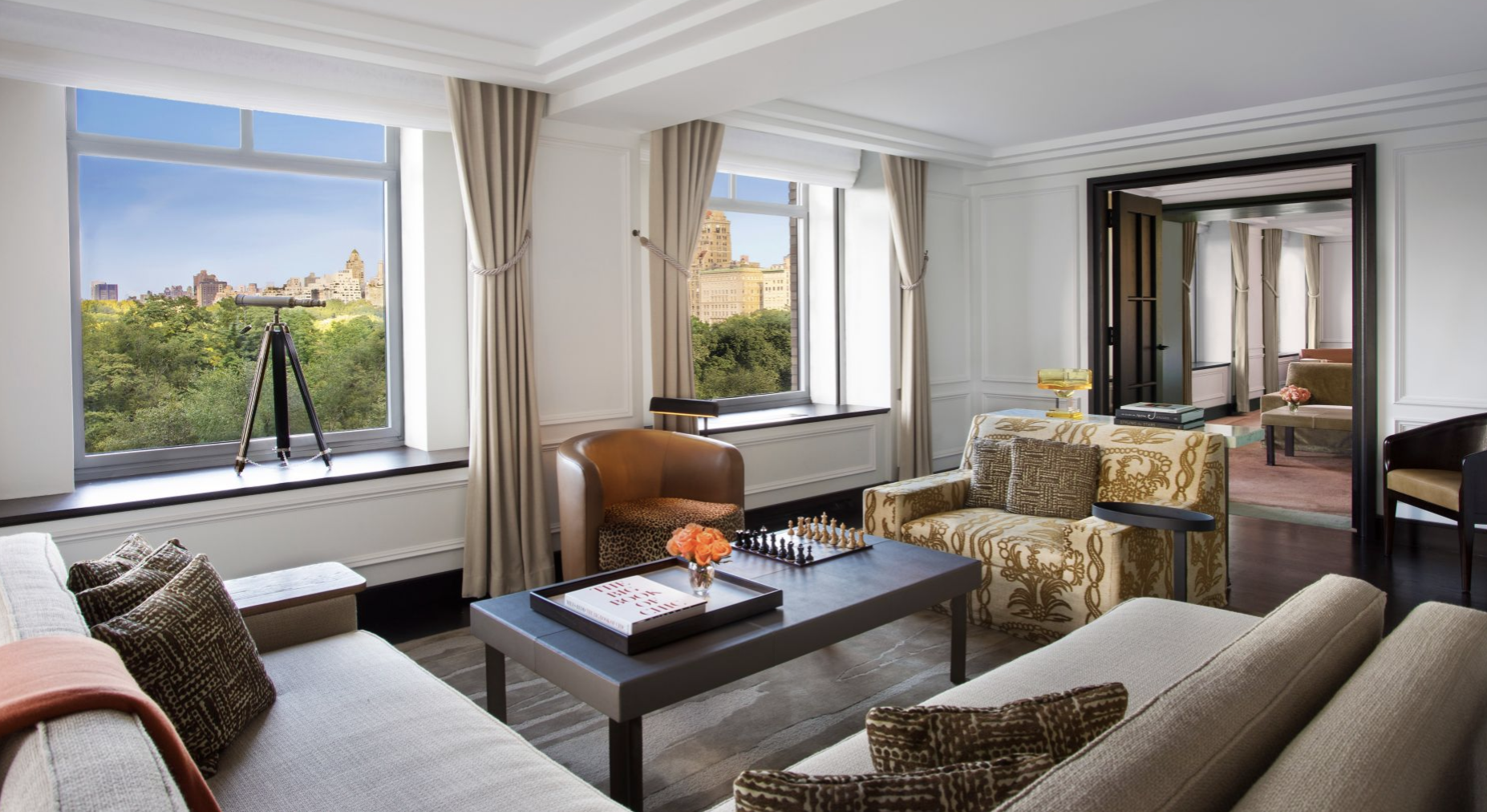 Living room inside a suite at The Ritz-Carlton New York Central Park